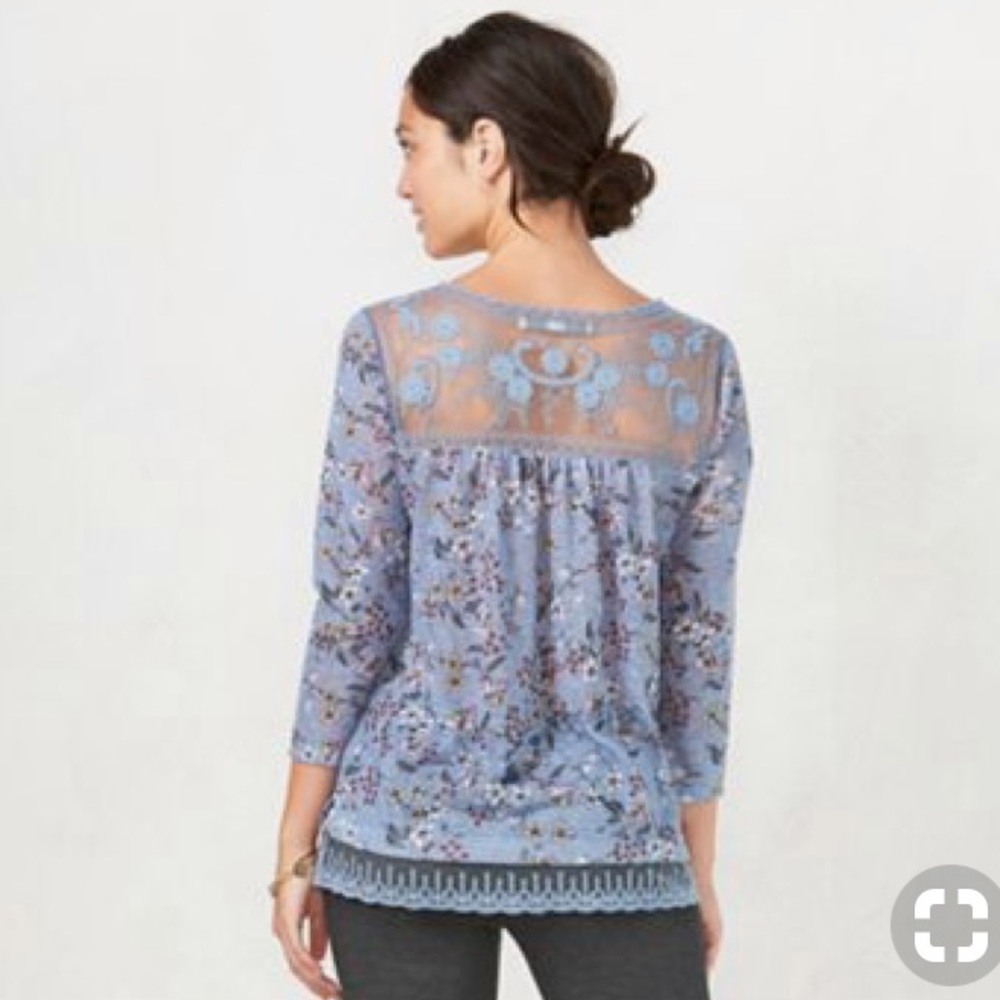 Lauren Conrad floral lace 3/4 sleeve tunic